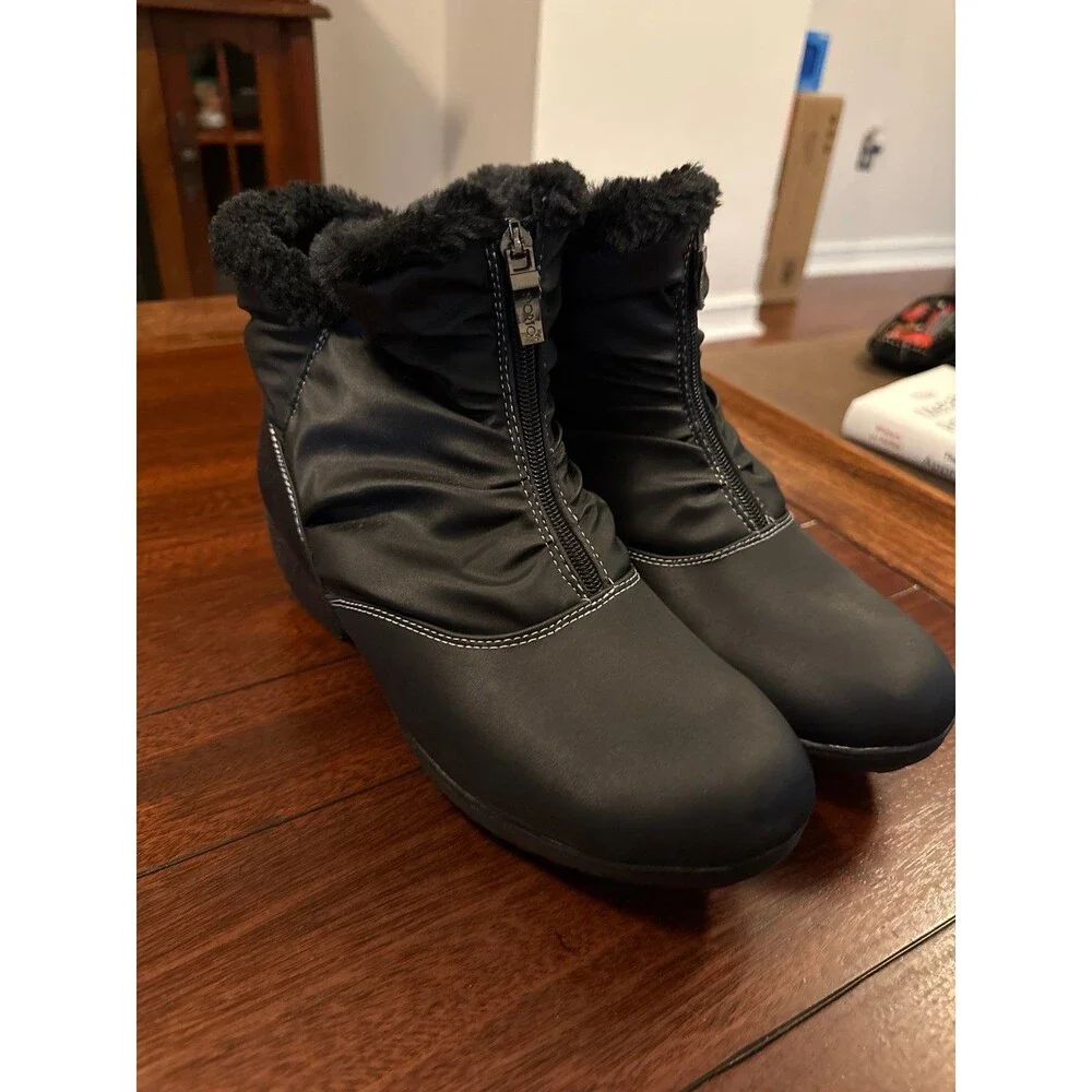 Sporto Womens New 10M Black Ankle Boots Fuax Fur Lined Zip Lauren U4 Cute Cozy
